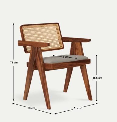 Teak wood finish, cane backrest chair