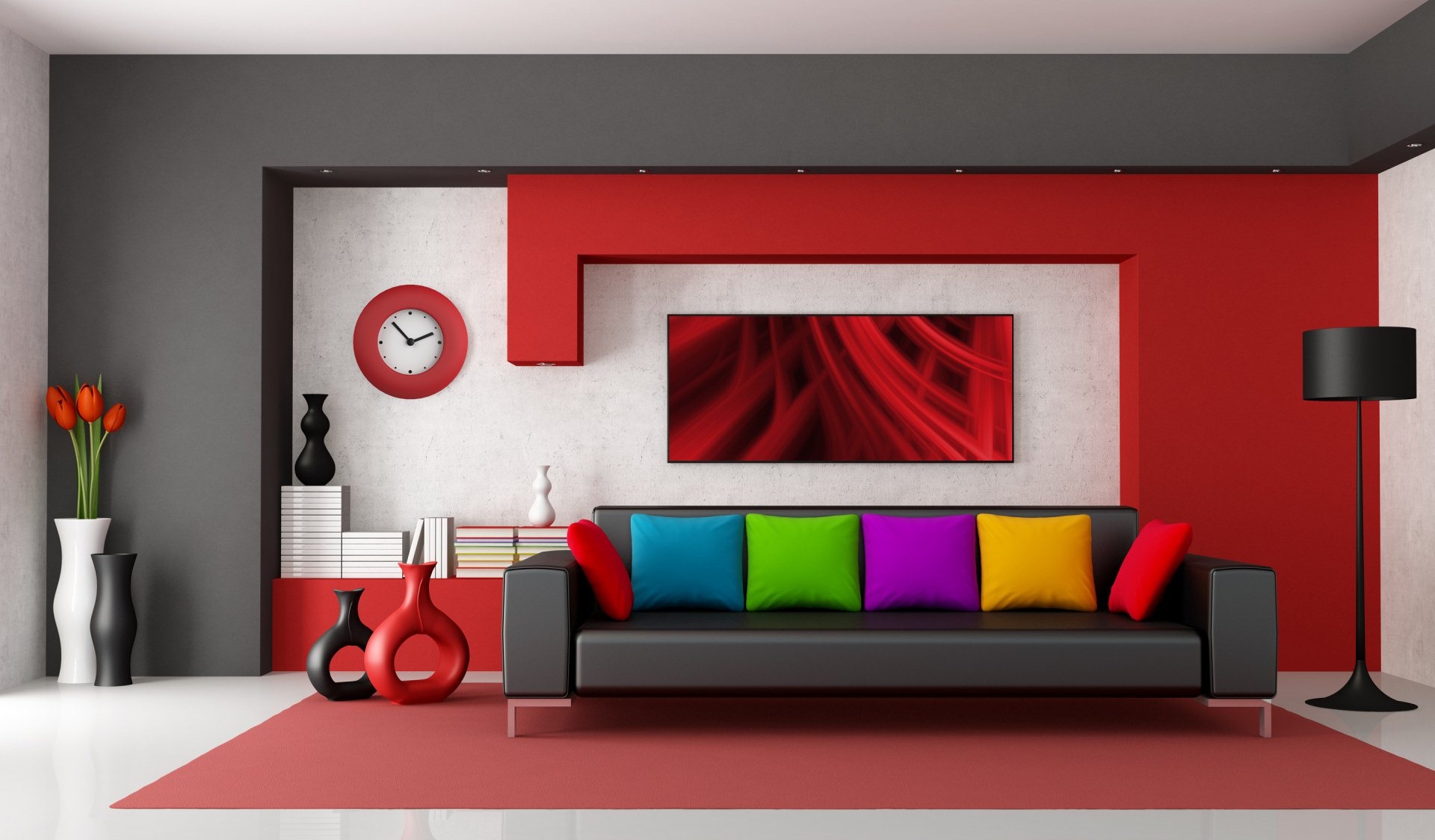 Living Room Solid Red Colour Wall