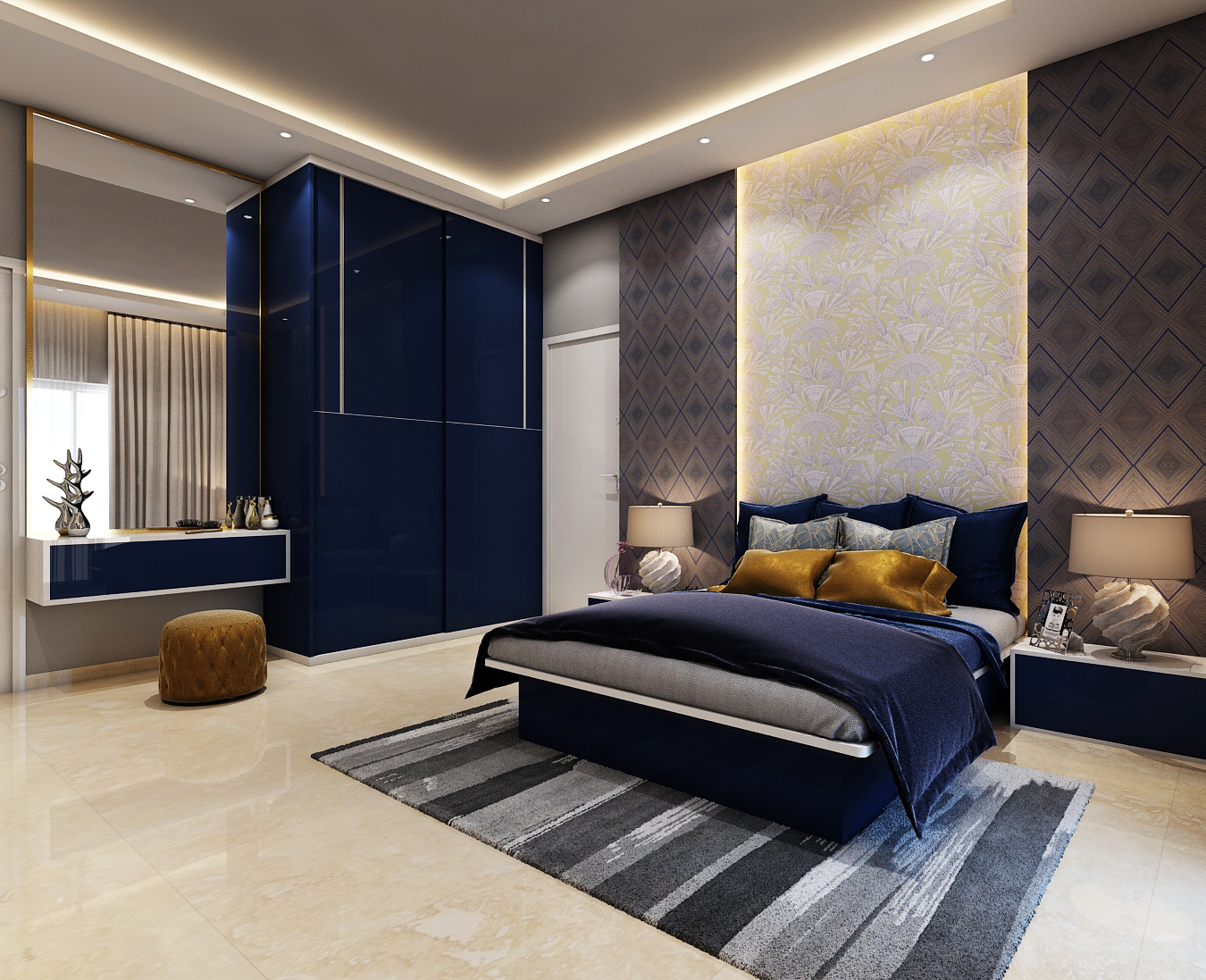 Modern Bedroom With Wallpaper