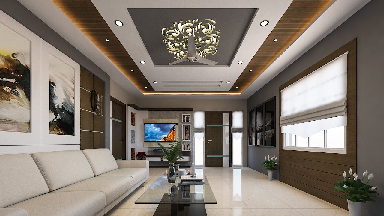 Ultra Modern Living  Room With Ceiling 