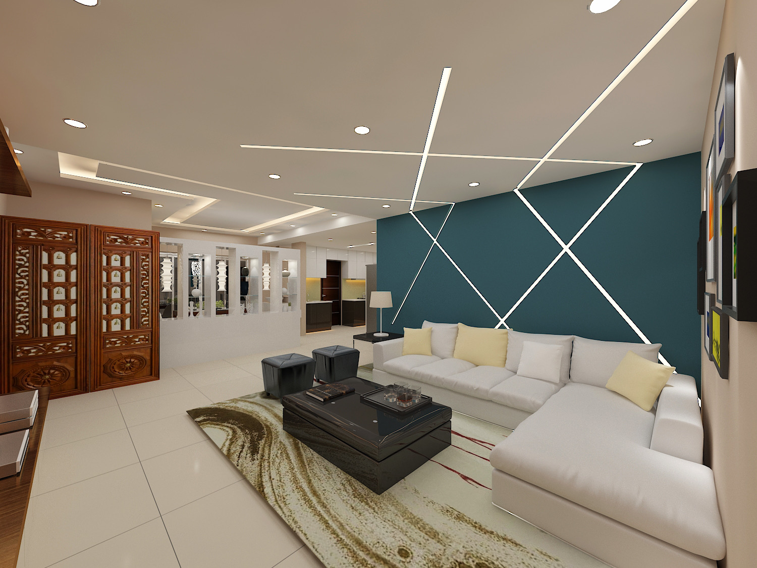 Living Area Design With Wall Decor