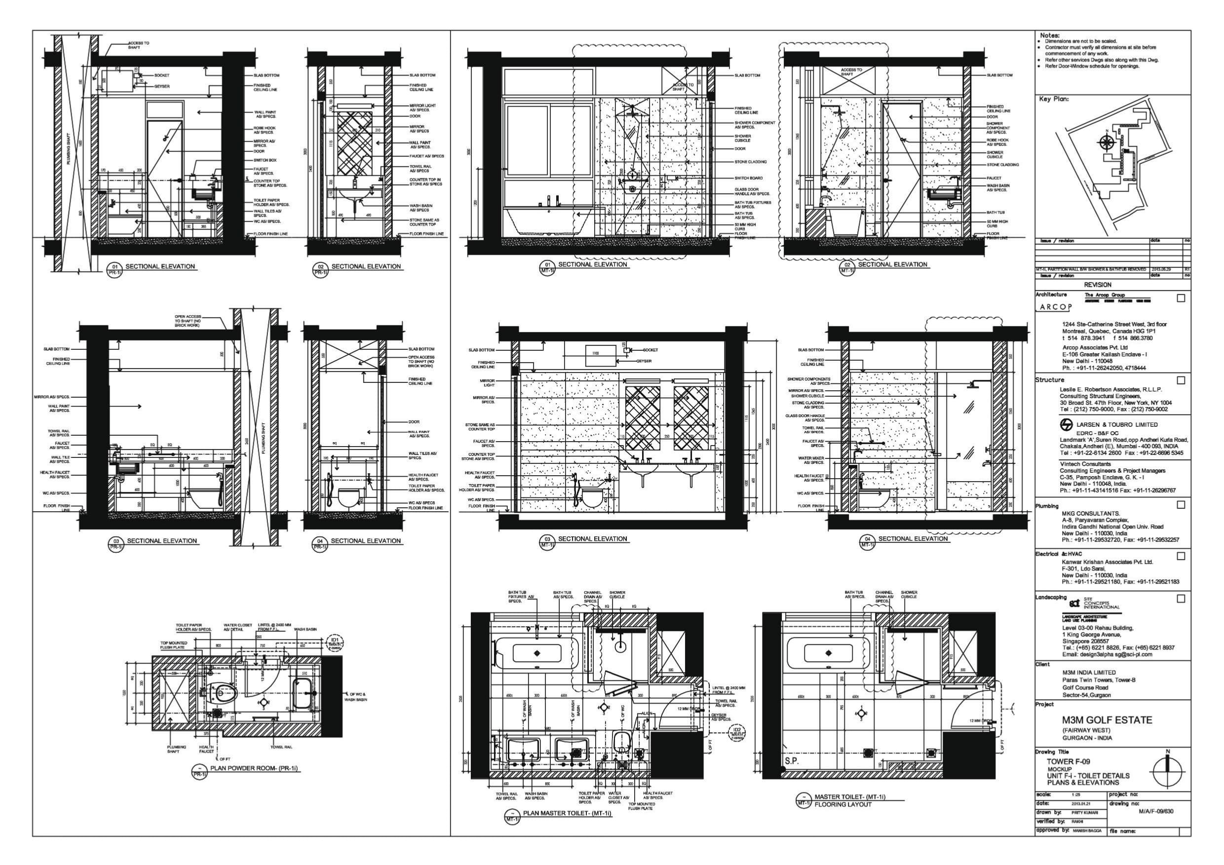 Unit Bathroom Details, Plans And Elevations