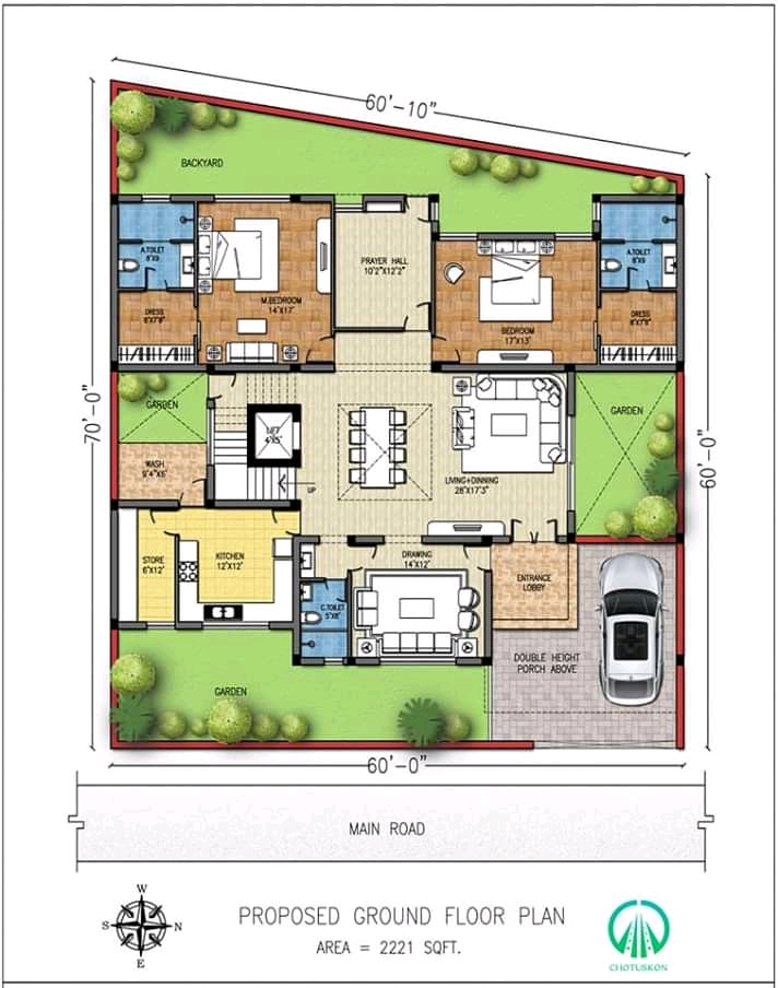 Ground Floor Plan for 2221sqft Bungalow