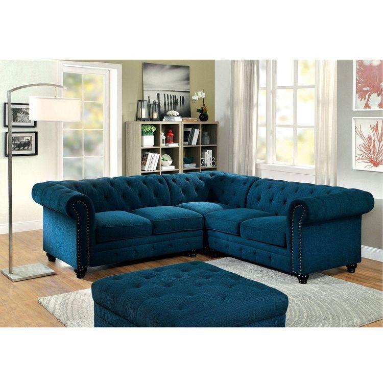 Stanford Dark Teal Sectional Sofa Set, Teal Leather Sectional