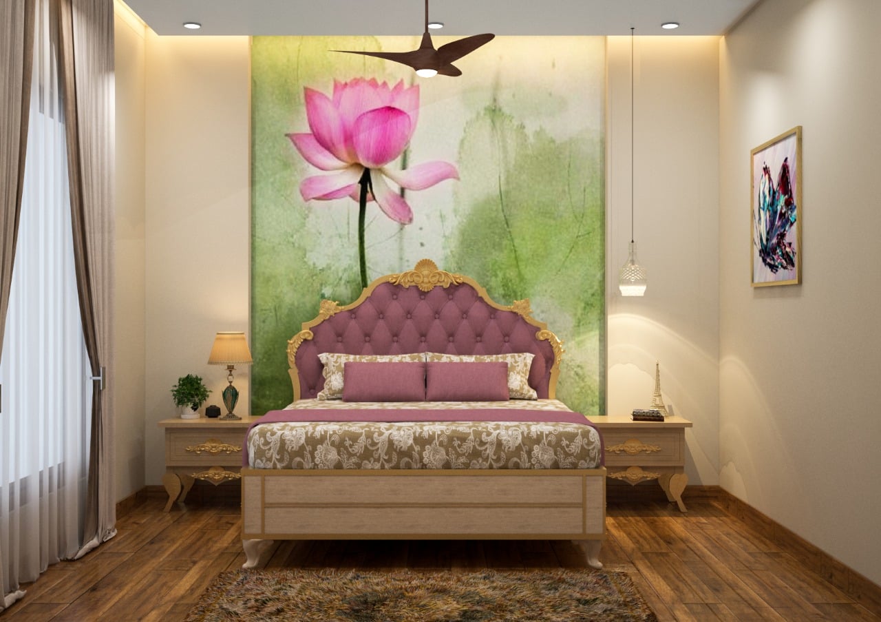 Modern Bedroom with Floral Wall Art