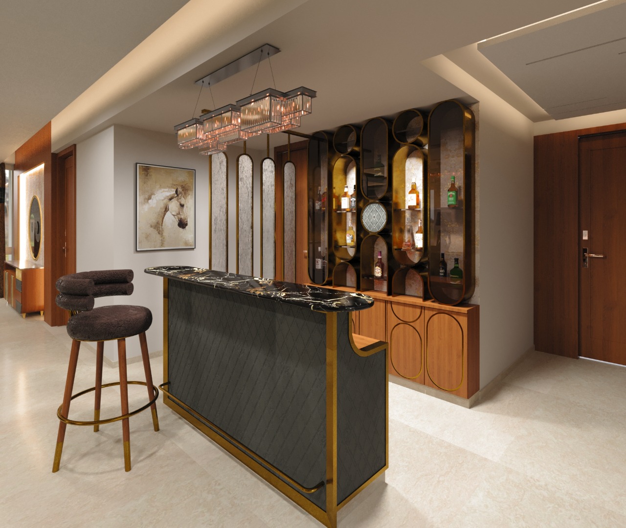 Home Bar With Unique Lighting