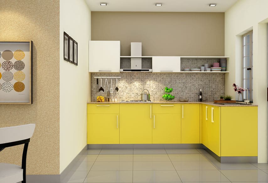 Yellow Shaded Modular Kitchen
