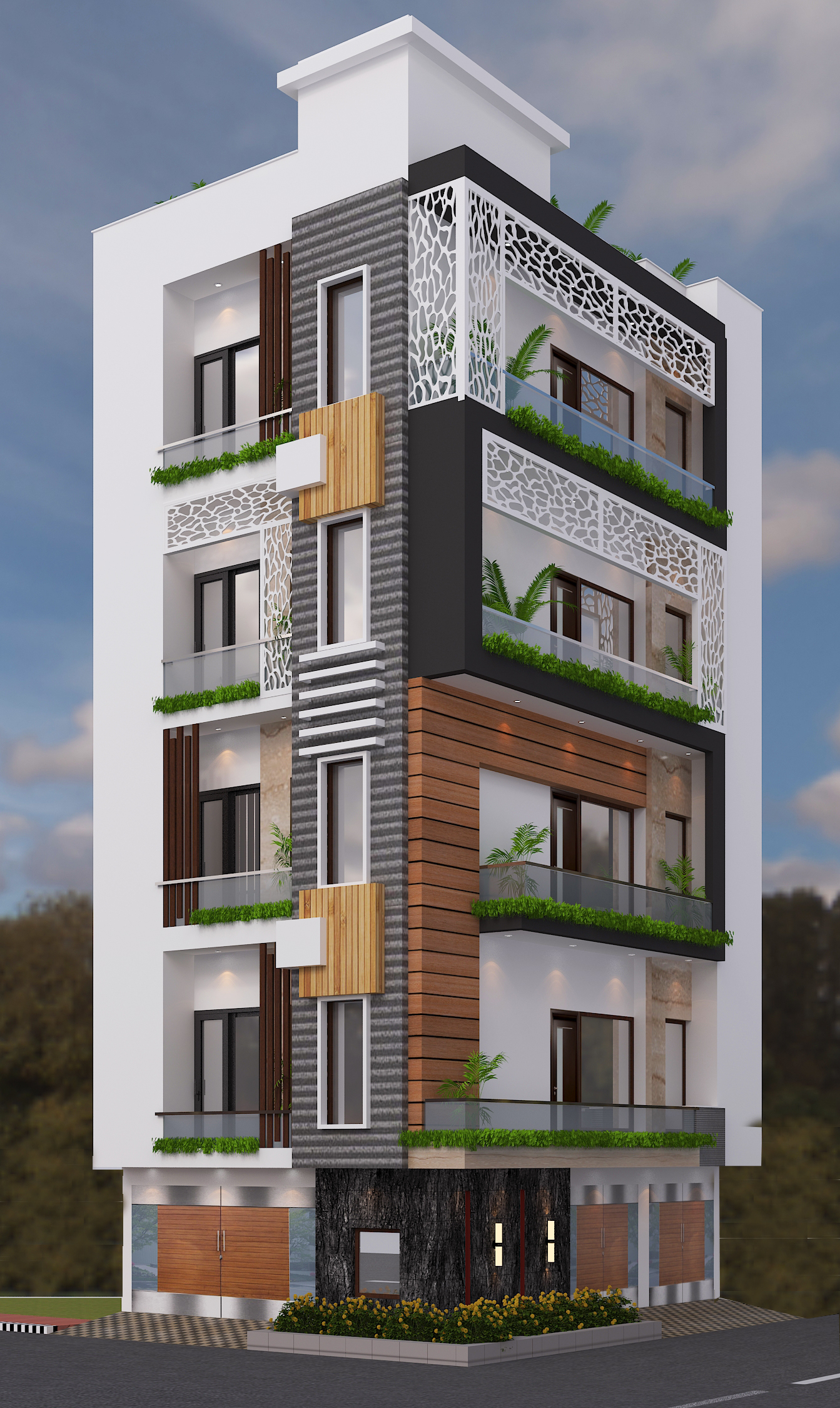 Residence House Front Elevation Design by Nakul Sharma Design Studio 