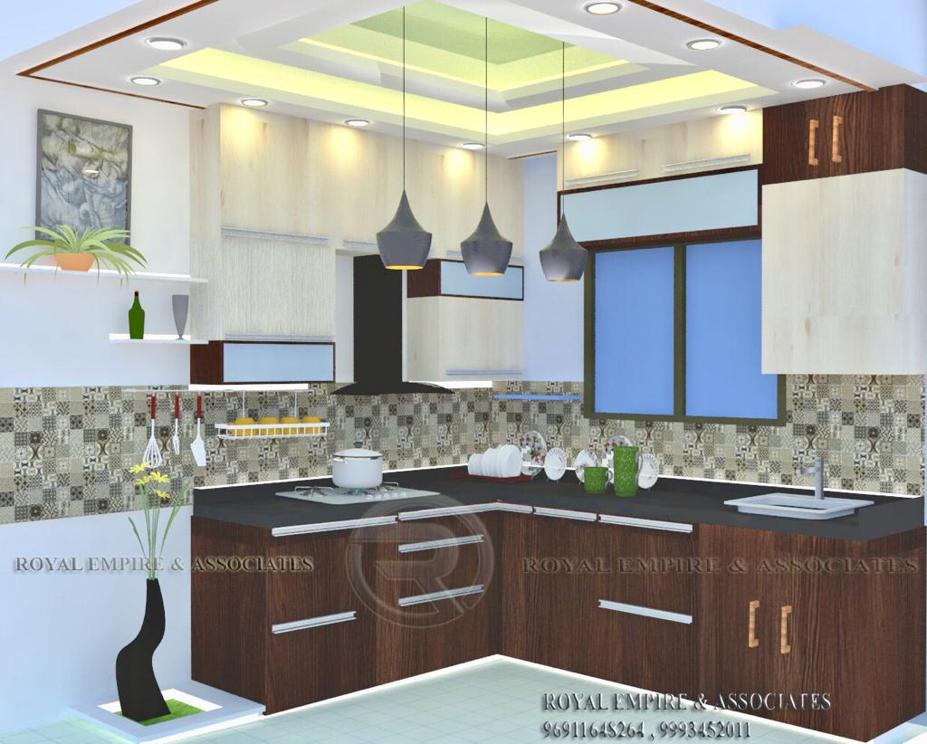 Corner Modular Kitchen 3D View