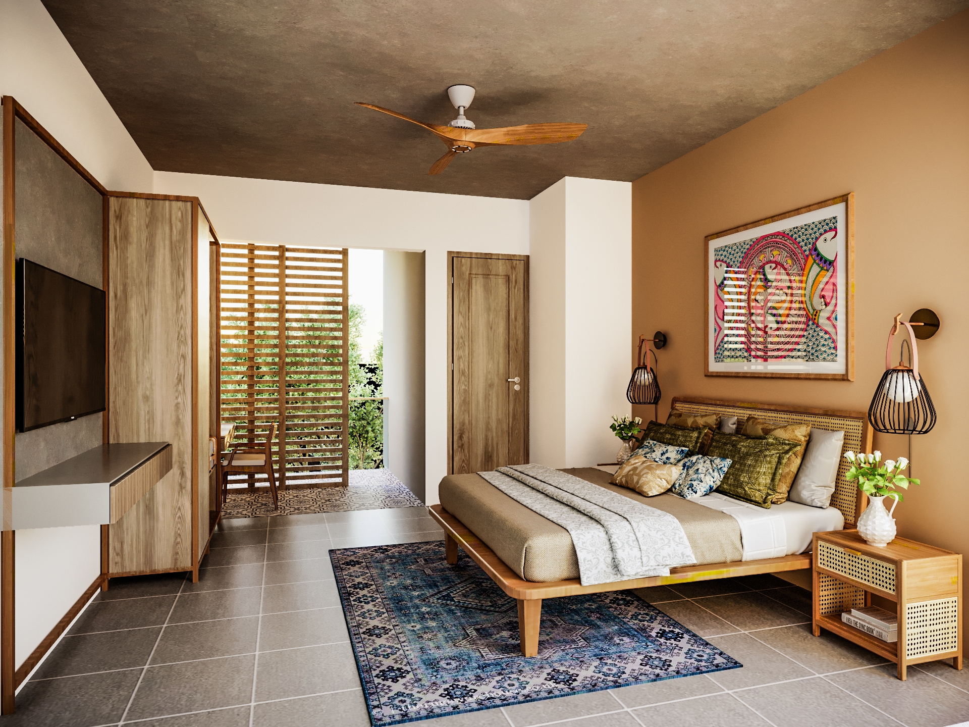 Rustic Bedroom Design With Wall Art