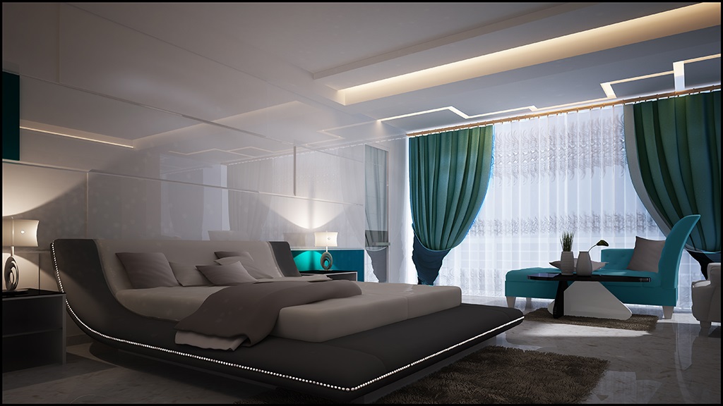 Bedroom Design With Curtains And Furniture