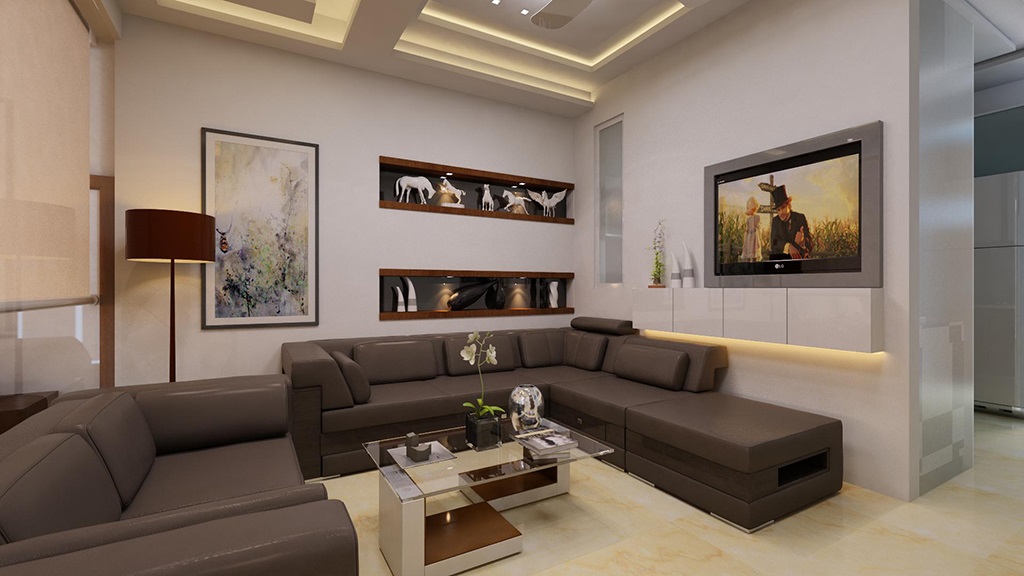 Modern Living Room With Furniture And Wall Arts