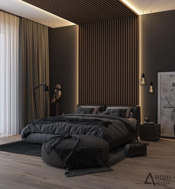 Modern Bedroom Design With Headboard And Ceiling