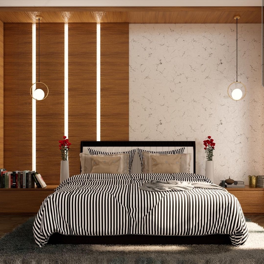 Contemporary Bedroom Design With Hanging Lights 