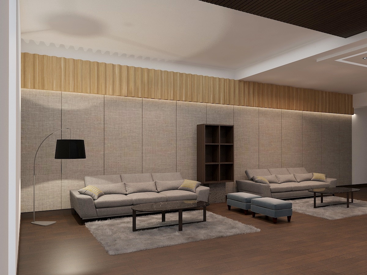 Living Area With Sofa And Wall Shelve