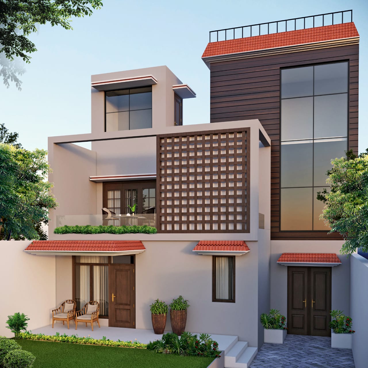 Landscaping Design With Facade