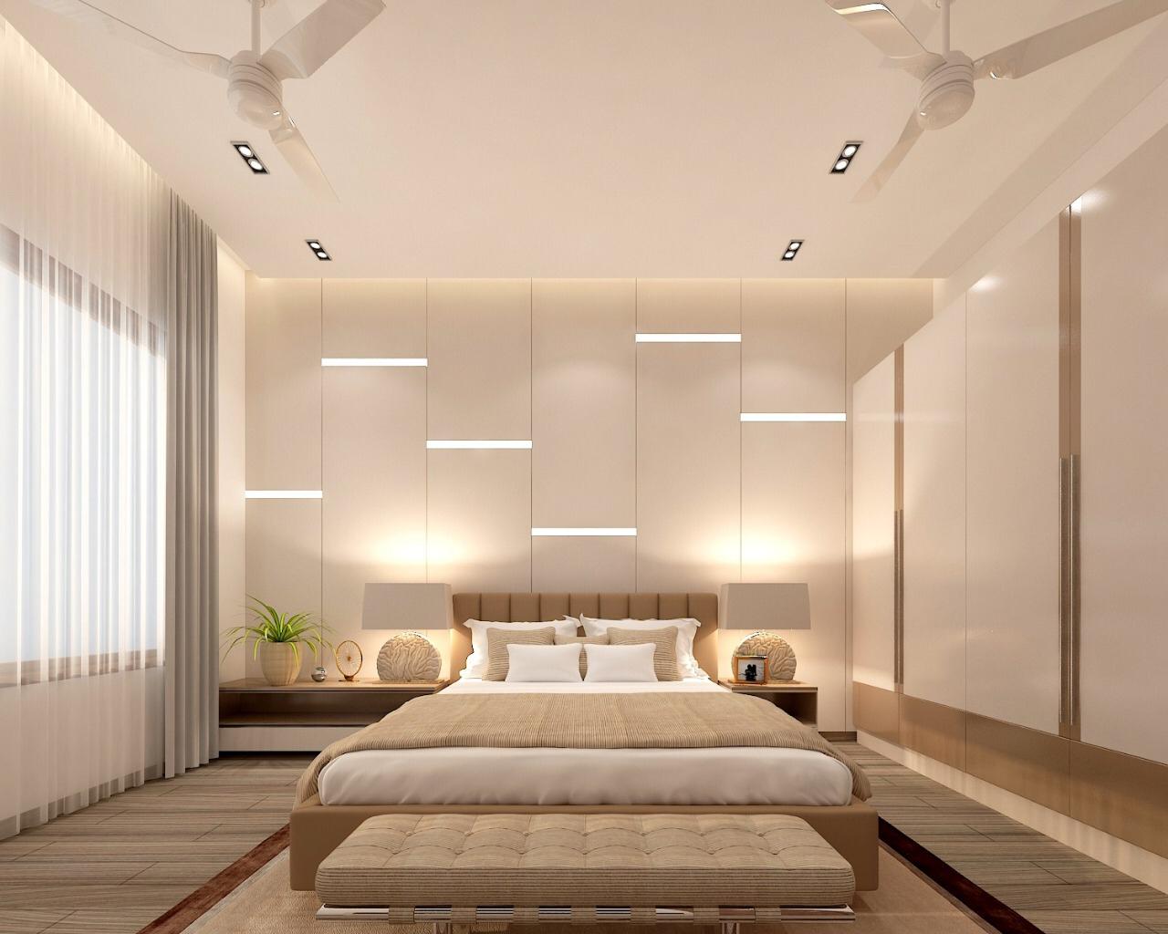 Bedroom With Wall Paneling And LED Stripe Light