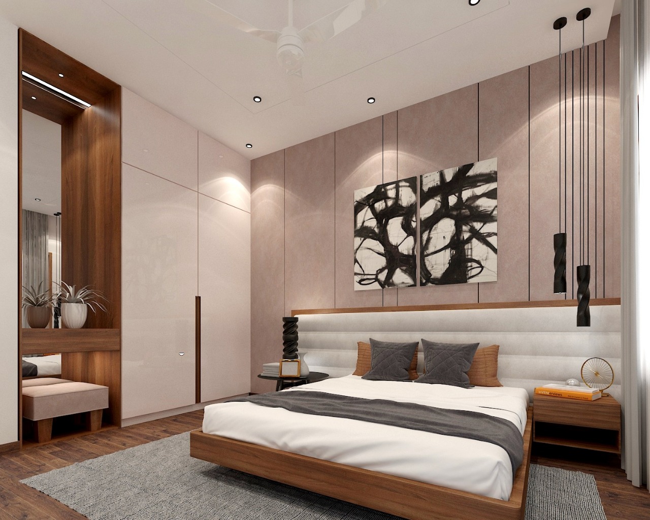Modern Bedroom With Wooden Finish 