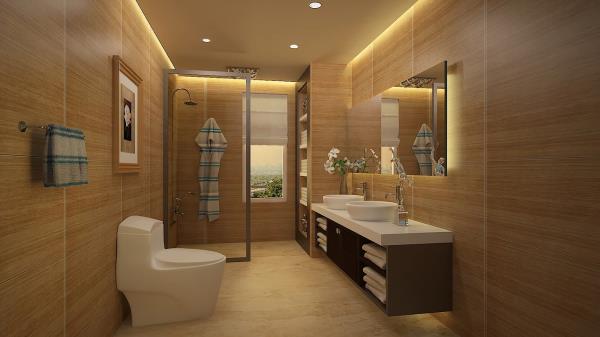Wooden Accent Bathroom Interior
