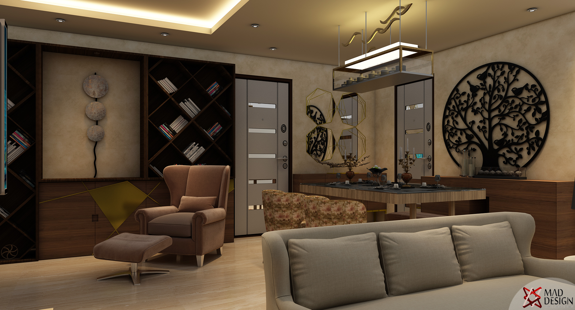 Living Room Design with Wallpaper - MAD Design